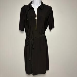 Anne Klein Black Belted  Zip Relaxed Fit T-Shirt Safari Dress Womens Sz 14